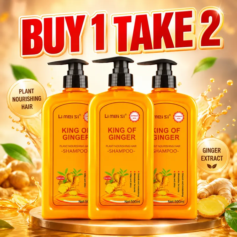 LiMeiSi Ginger Shampoo 500ML x3 | BUY 1 TAKE 2 | Ginger Extract Hair Care | Scalp Cleansing & Fresh Feel | Anti-Dandruff | Healthy Looking Hair